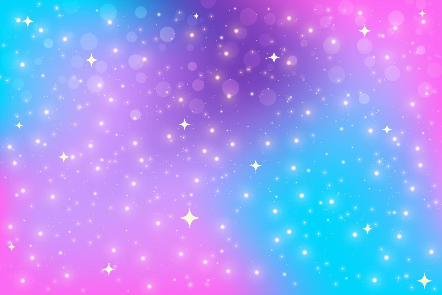 fondo de fantasía. cielo multicolor brillante con estrellas y bokeh.  ilustración holográfica en colores violeta y rosa. lindo fondo de pantalla  femenino de dibujos animados. vector. 8855359 Vector en Vecteezy