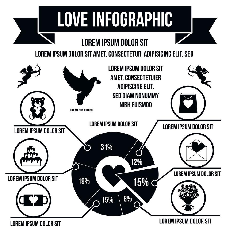Love infographic, simple style vector
