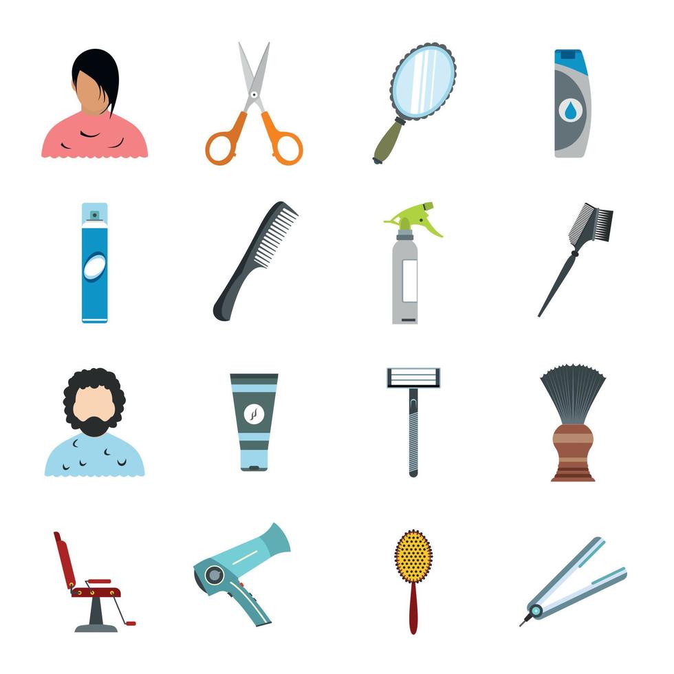 conjunto de iconos planos de peluquería vector