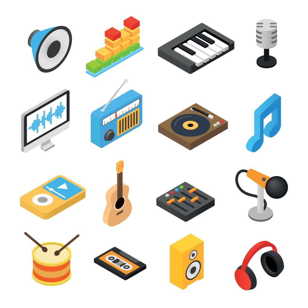 Music isometric 3d icons vector