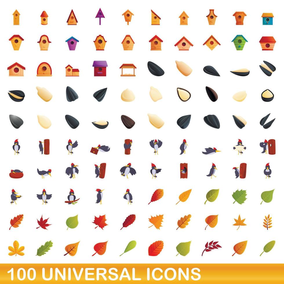 100 iconos universales, estilo de dibujos animados vector