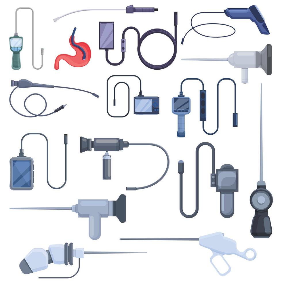 Endoscope icons set, cartoon style vector