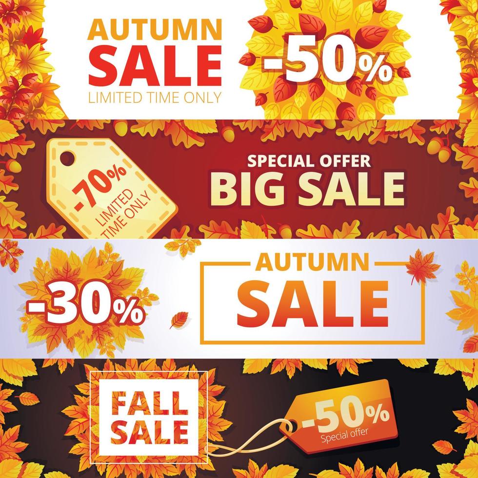 Autumn sale banner set, cartoon style vector