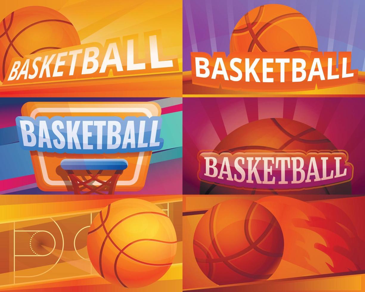 Basketball banner set, cartoon style vector