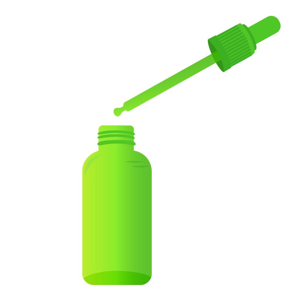 Green glass dropper bottle with pipette. vector