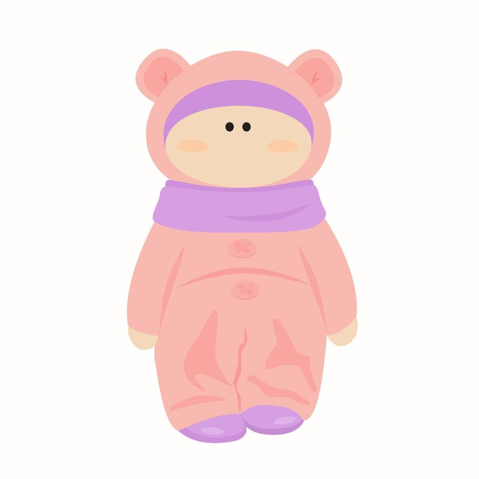 Child in a pink warm jumpsuit in the cartoon style. vector