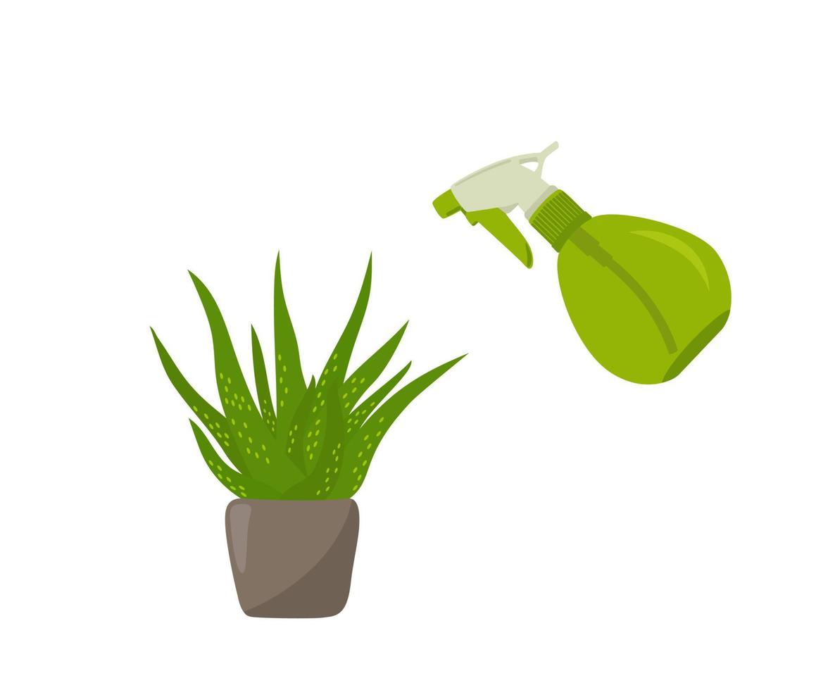 planta de interior y rociador verde para flores. vector