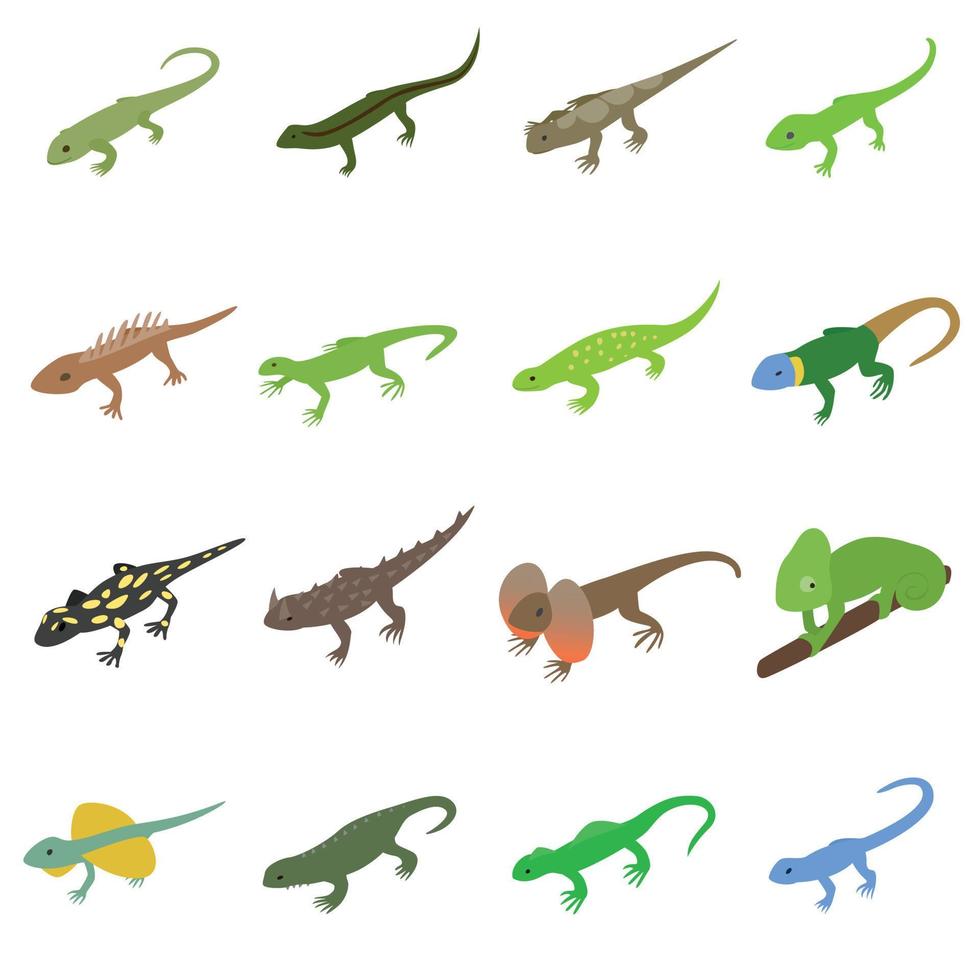 Lizard icons set, isometric 3d style vector