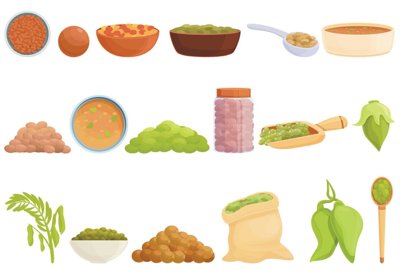 Lentil icons set, cartoon style vector