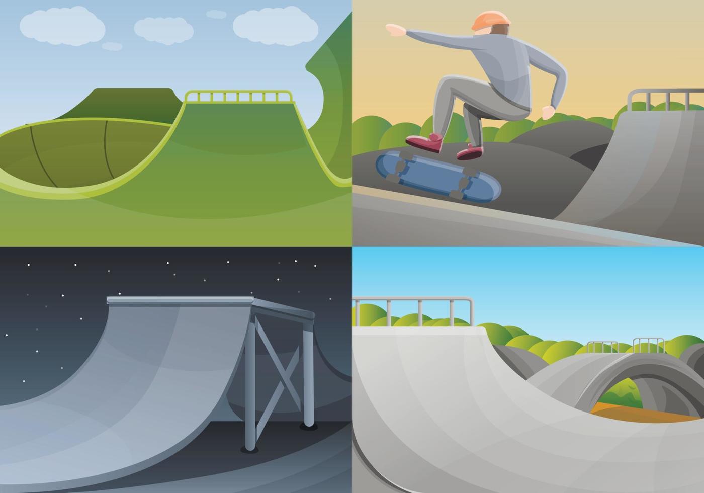 Skate park banner set, cartoon style vector