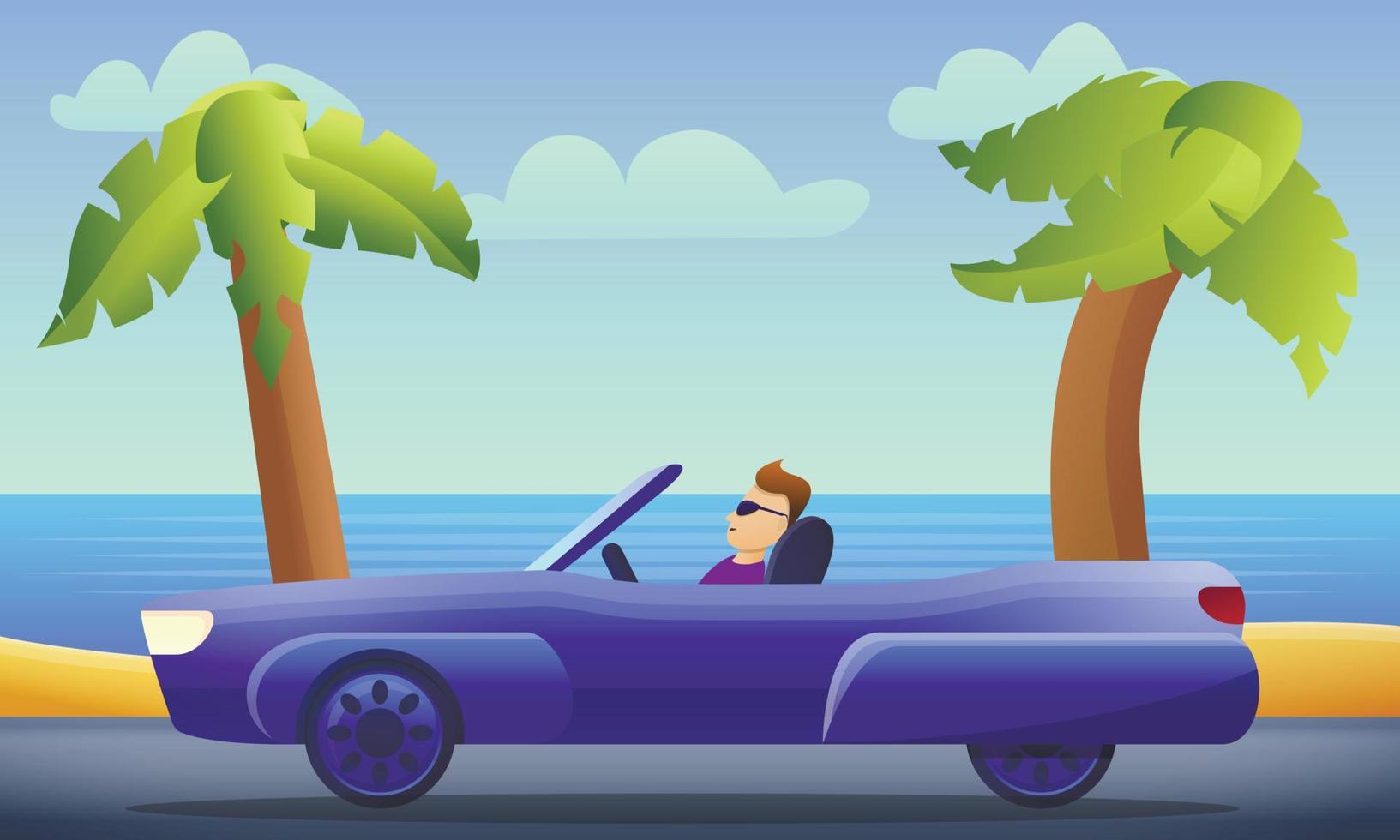 Cabriolet car driving concept background, cartoon style vector