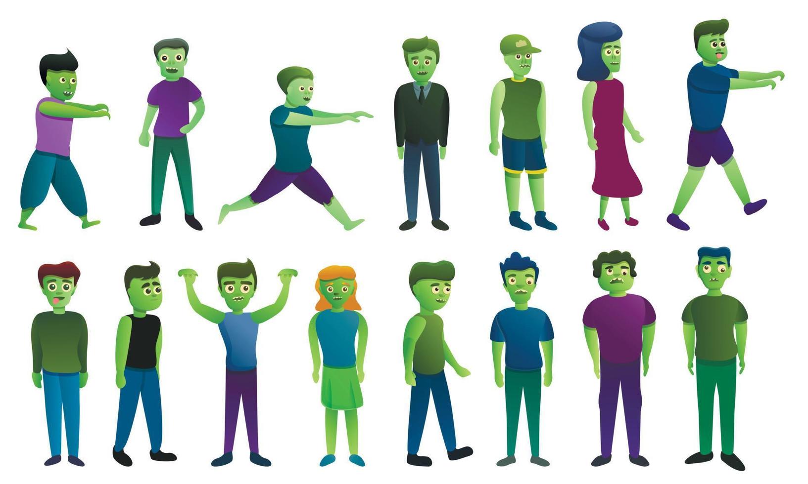 conjunto de iconos de zombis, estilo de dibujos animados vector