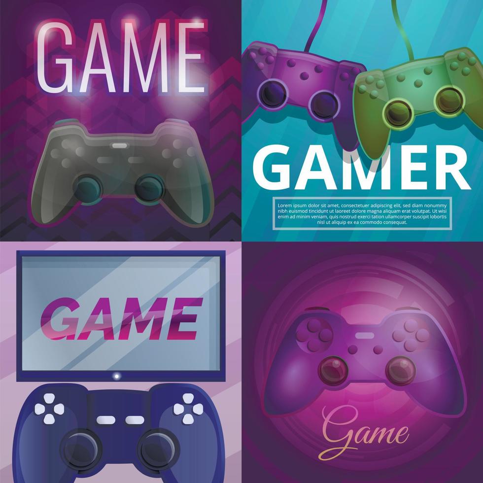 Joystick game banner set, cartoon style vector