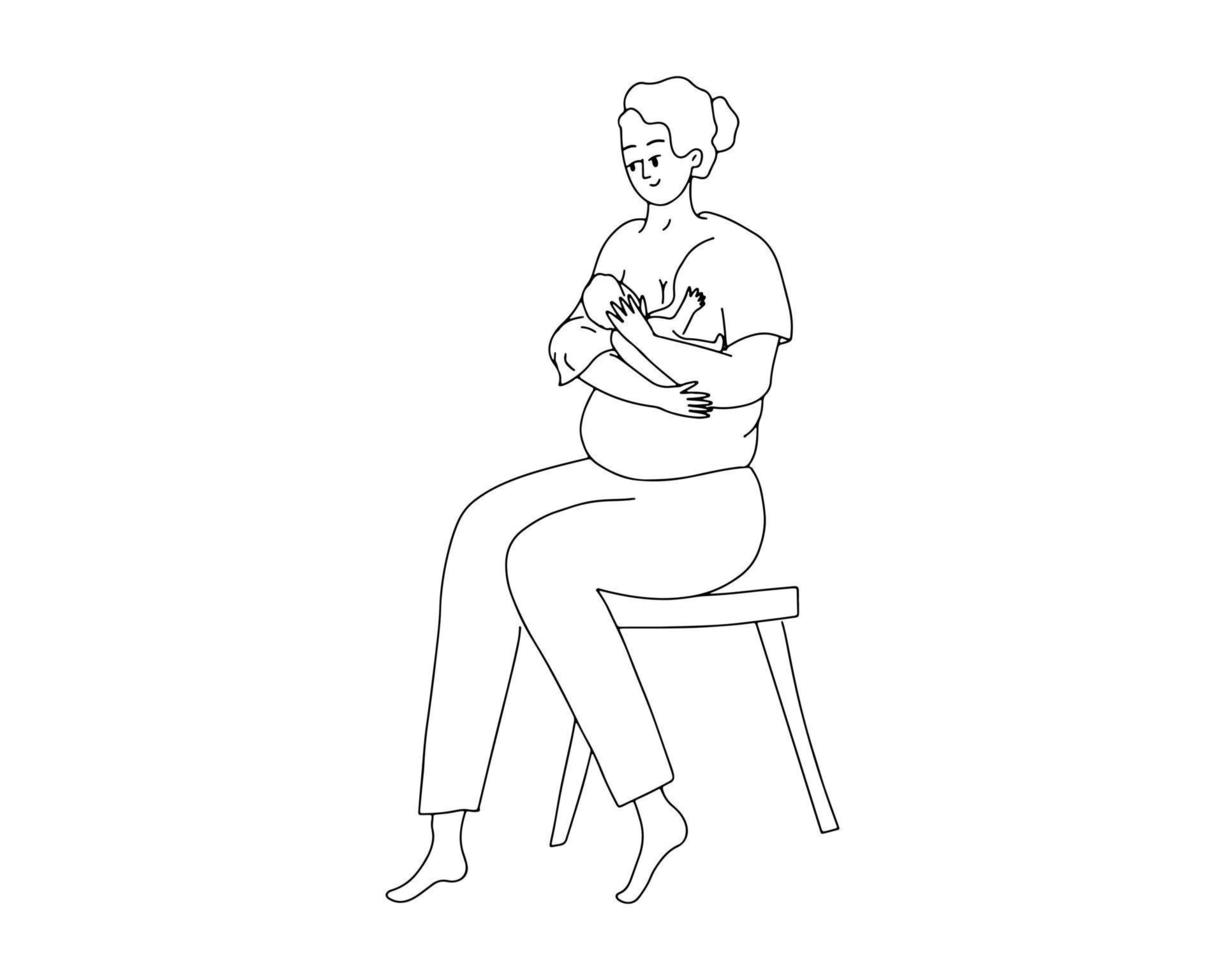 una mujer está amamantando a un bebé. una simple ilustración de la maternidad vector