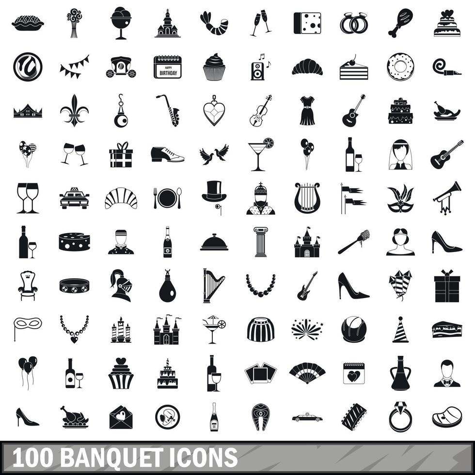 100 iconos de banquetes, estilo simple vector