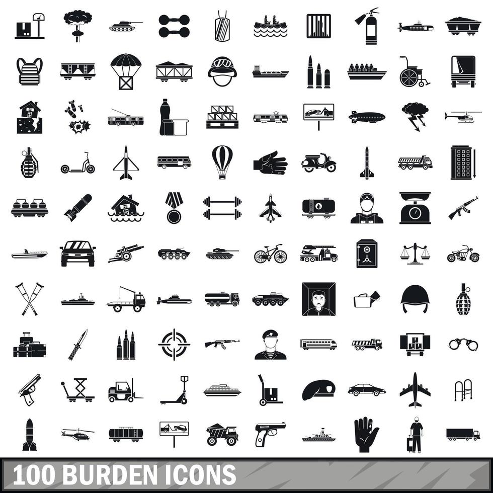 100 burden icons set, simple style vector