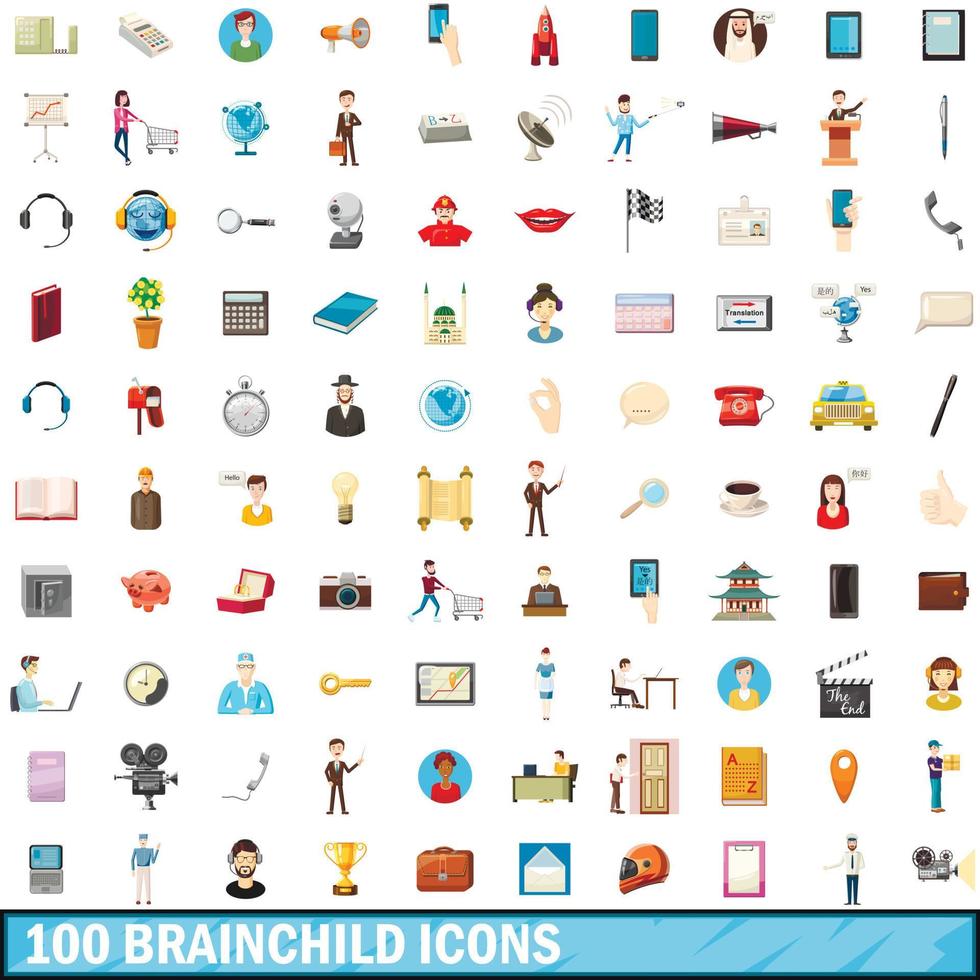 100 iconos de creación, estilo de dibujos animados vector