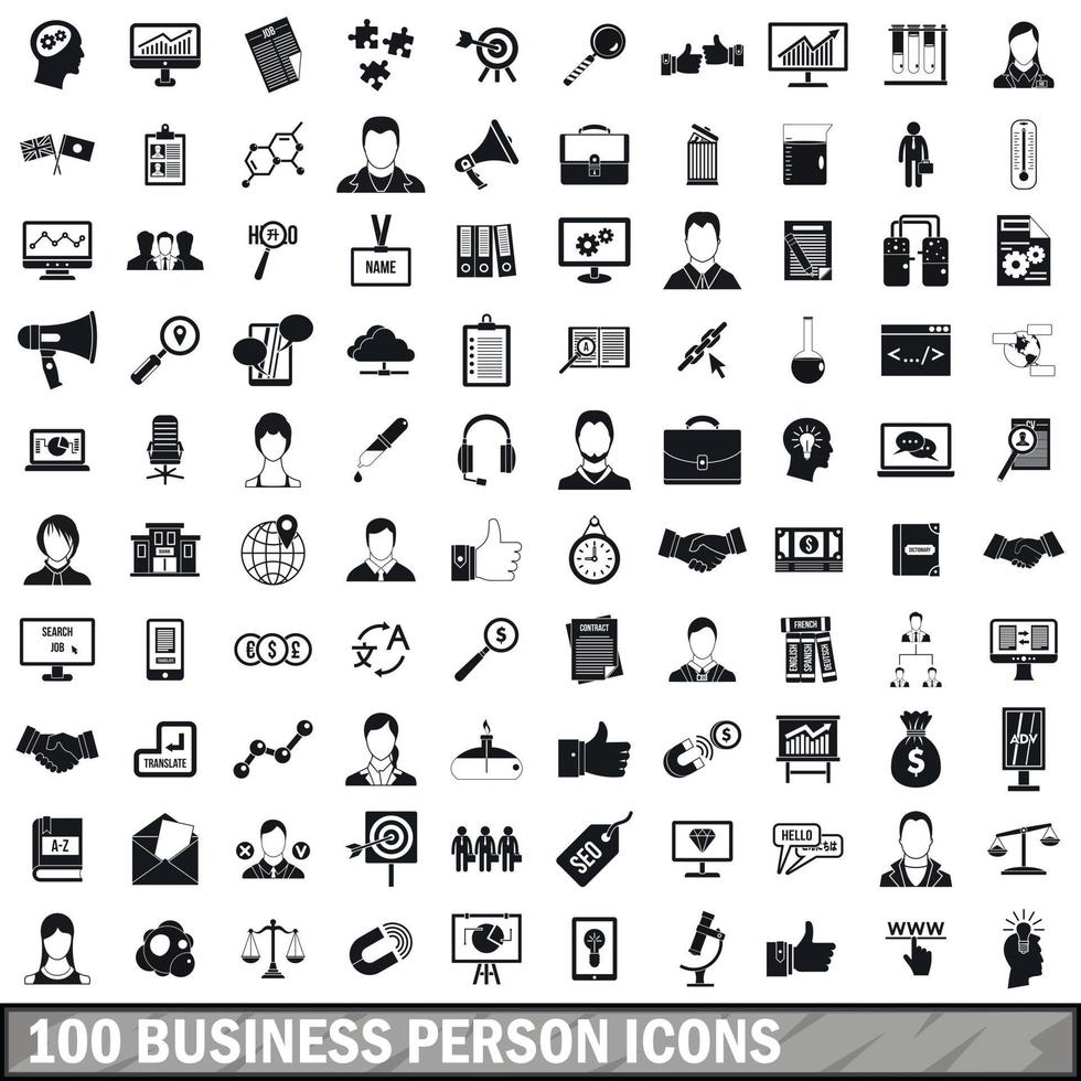 100 business person icons set, simple style vector