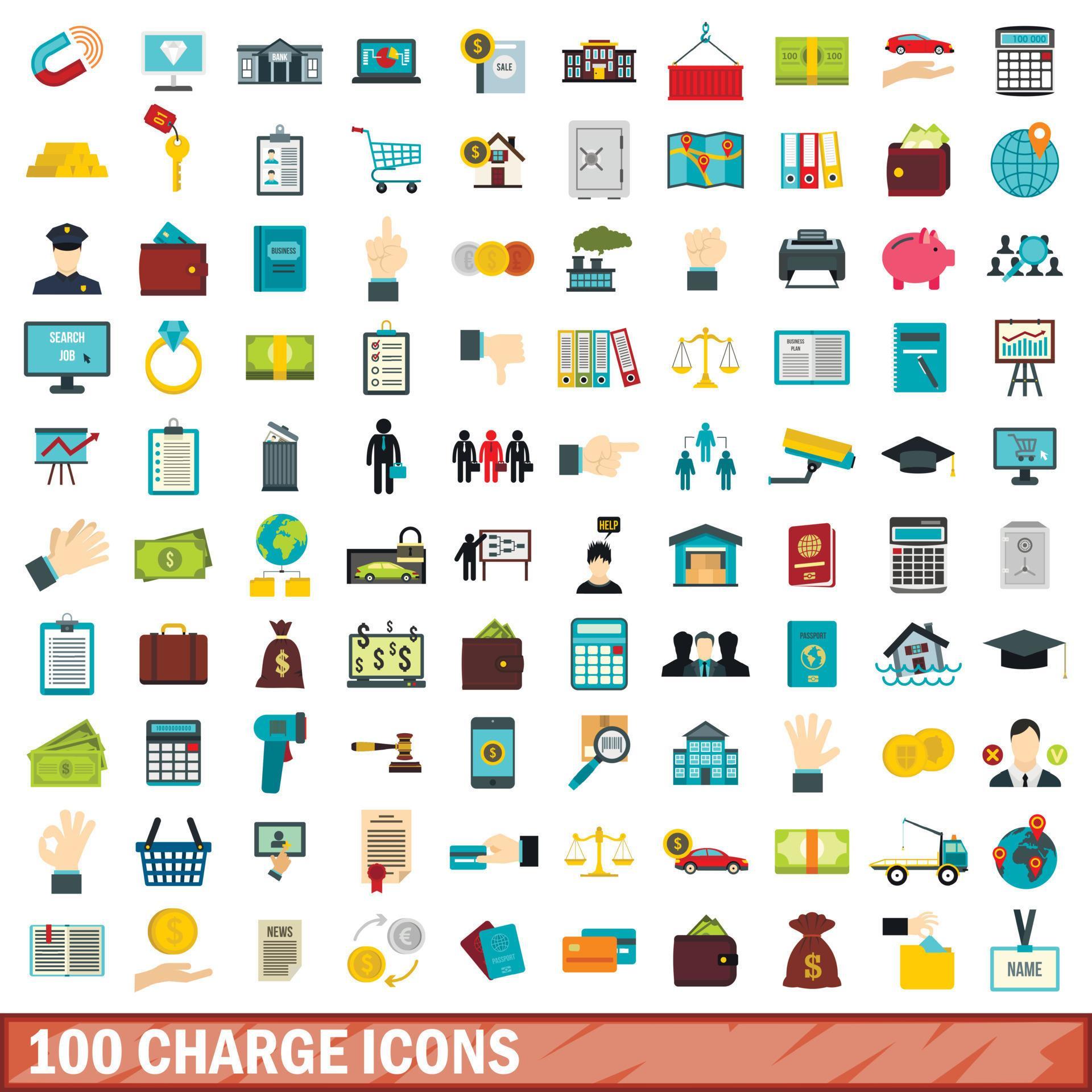 100 charge icons set, flat style 8855741 Vector Art at Vecteezy