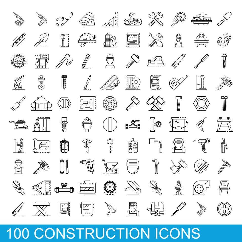 100 conjunto de iconos de construcción, estilo de contorno vector