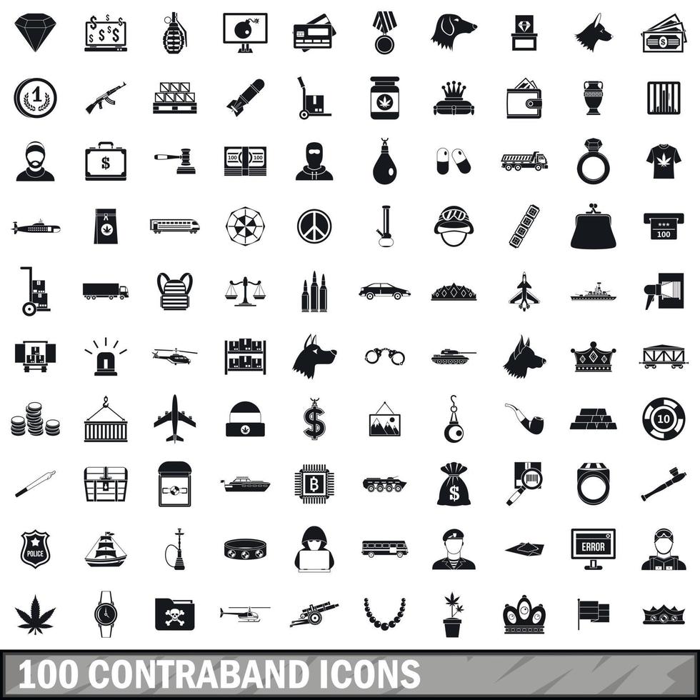 100 contraband icons set, simple style vector