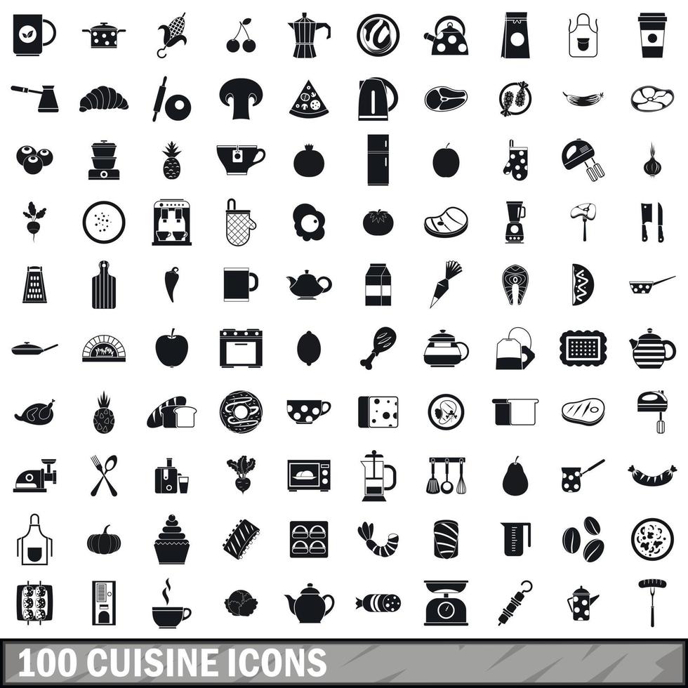 100 cuisine icons set, simple style vector