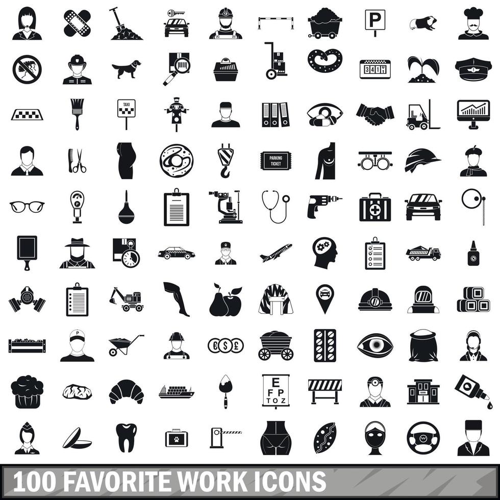 100 iconos de trabajo favoritos, estilo simple vector