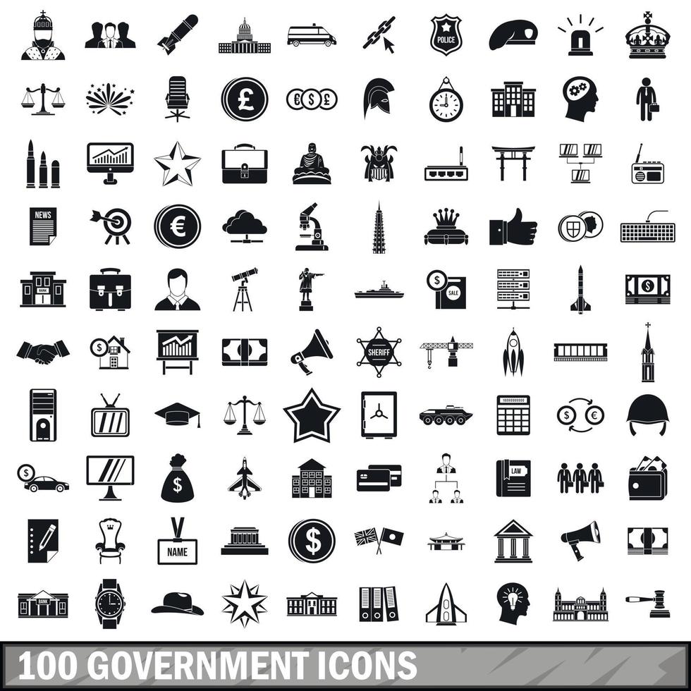 100 iconos gubernamentales, estilo simple vector