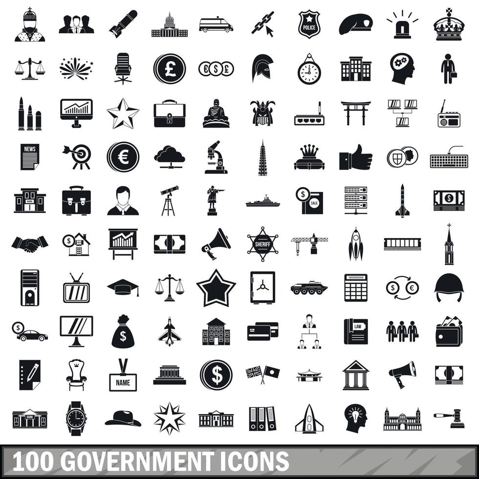 100 government icons set, simple style vector