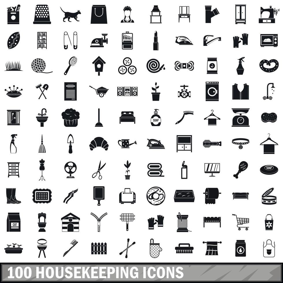 100 housekeeping icons set, simple style vector