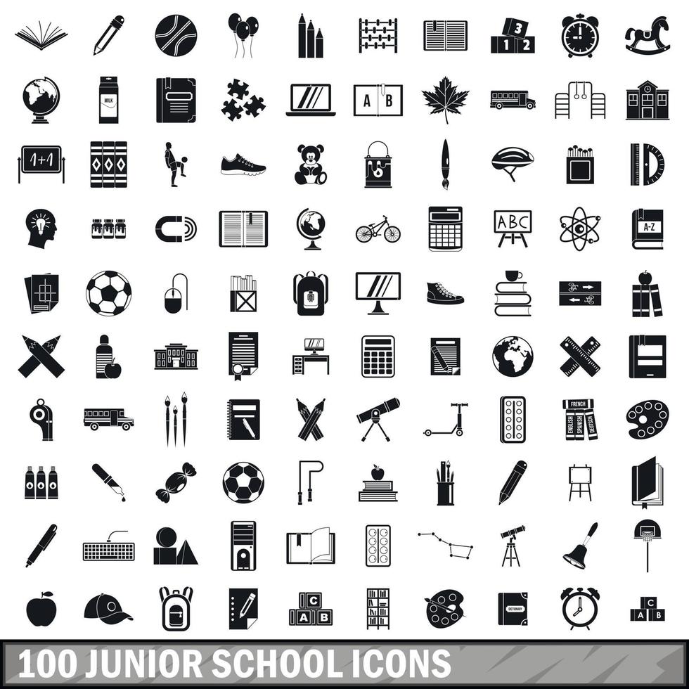 100 iconos de escuela secundaria, estilo simple vector