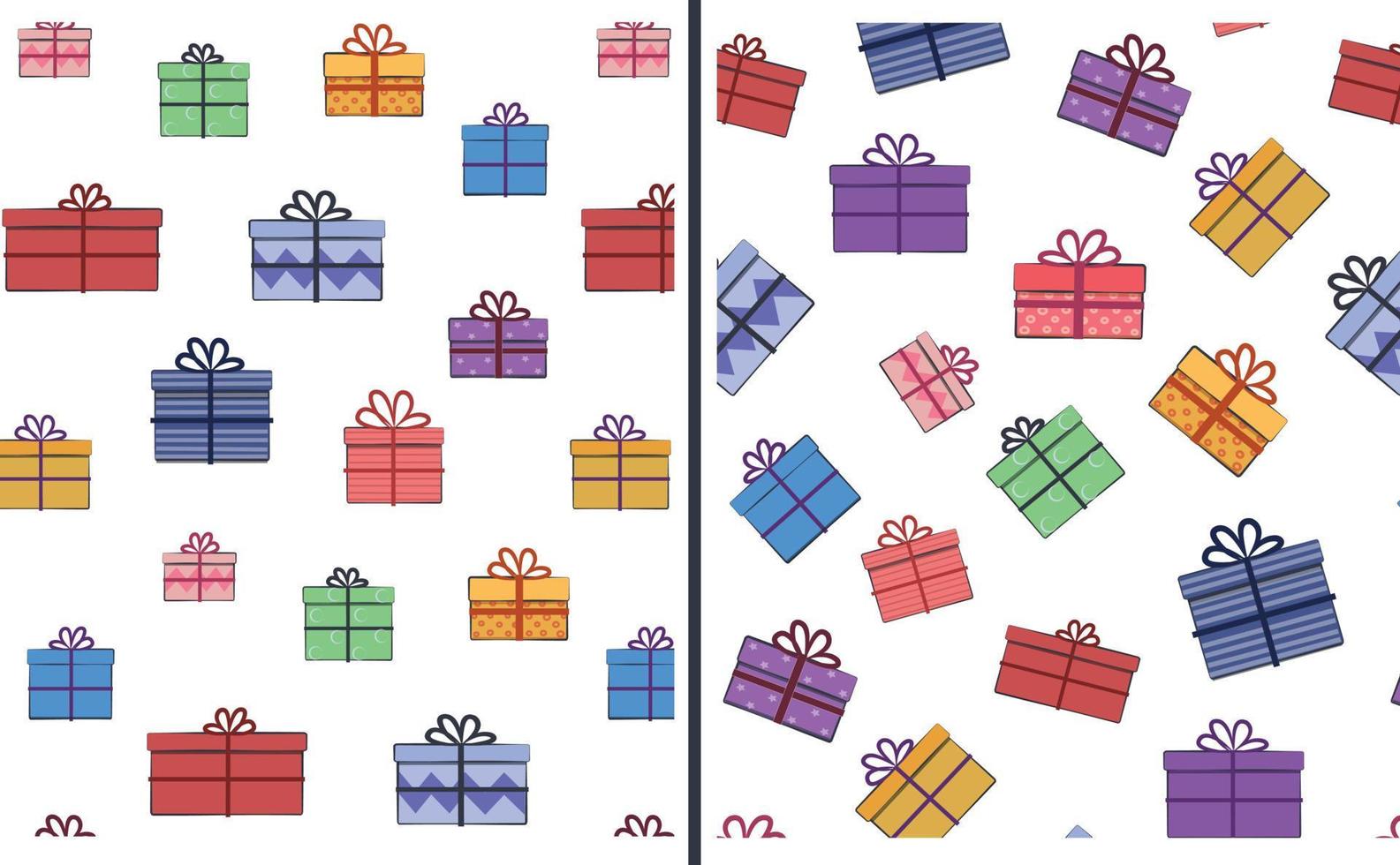 patrón impecable con cajas de regalos vectoriales planas y de colores que empaquetan carteles para envolver papel año nuevo y vacaciones aisladas en fondo blanco ilustraciones de stock vector