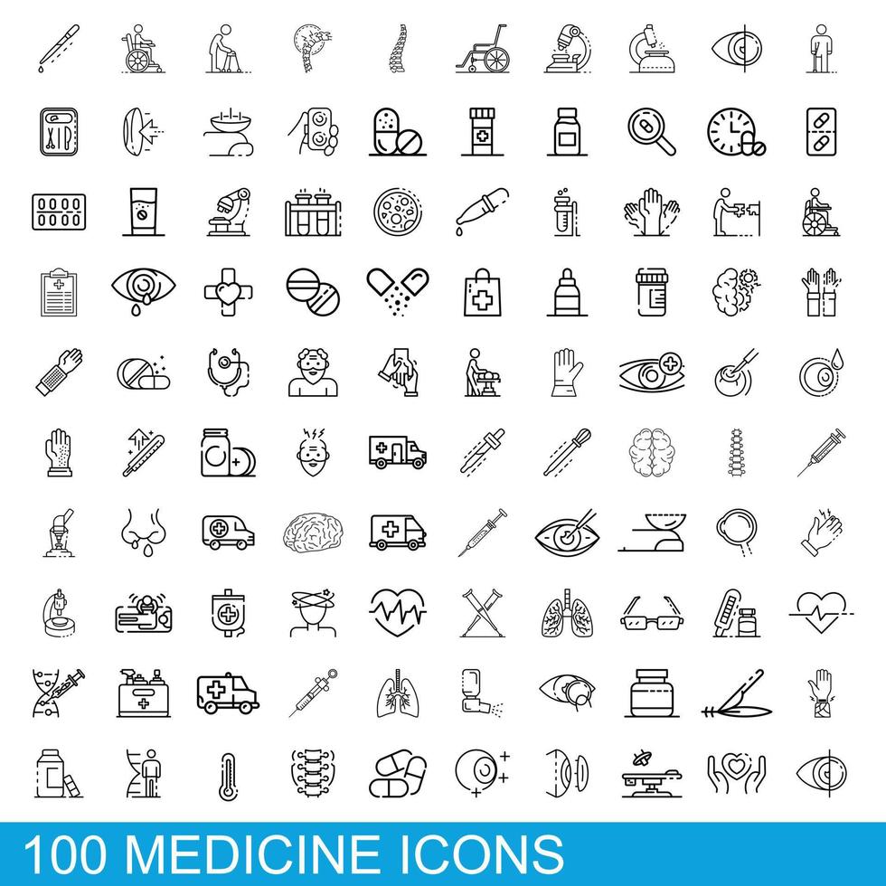 100 medicine icons set, outline style vector