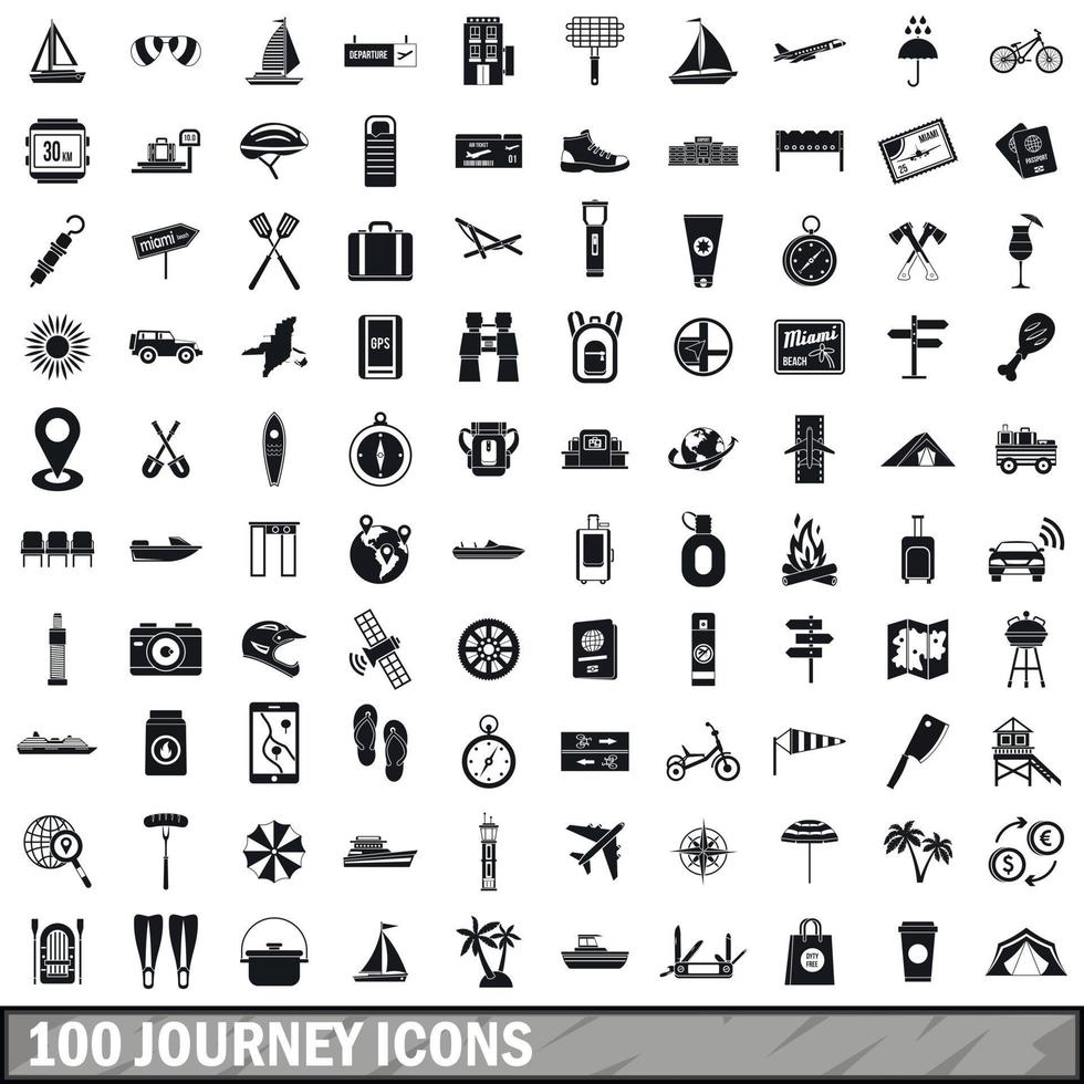 100 journey icons set, simple style vector