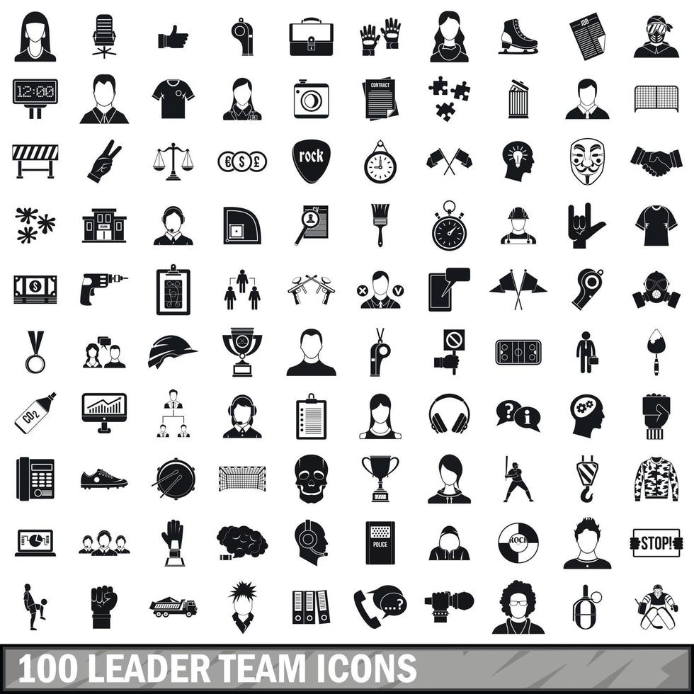 100 leader team icons set, simple style vector