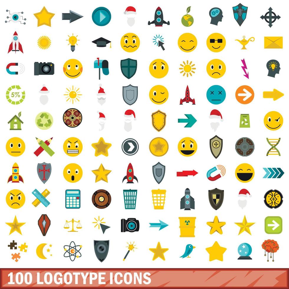 100 iconos de logotipo conjunto, estilo plano vector