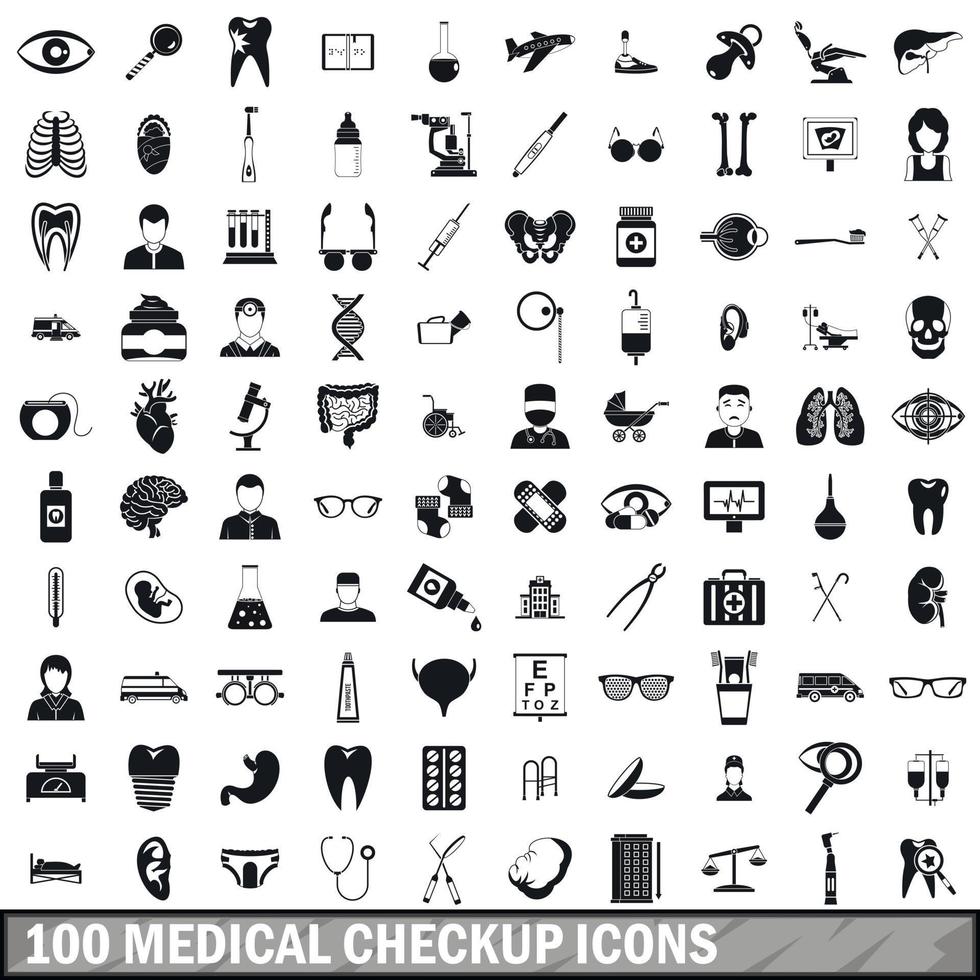100 iconos de chequeo médico, estilo simple vector