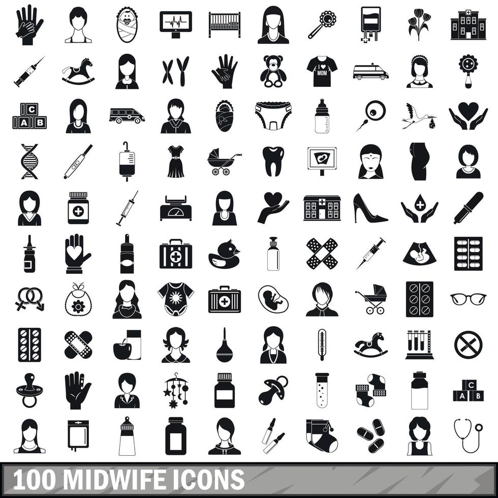 100 midwife icons set, simple style vector