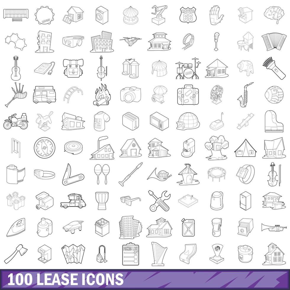 100 conjunto de iconos de arrendamiento, estilo de contorno vector