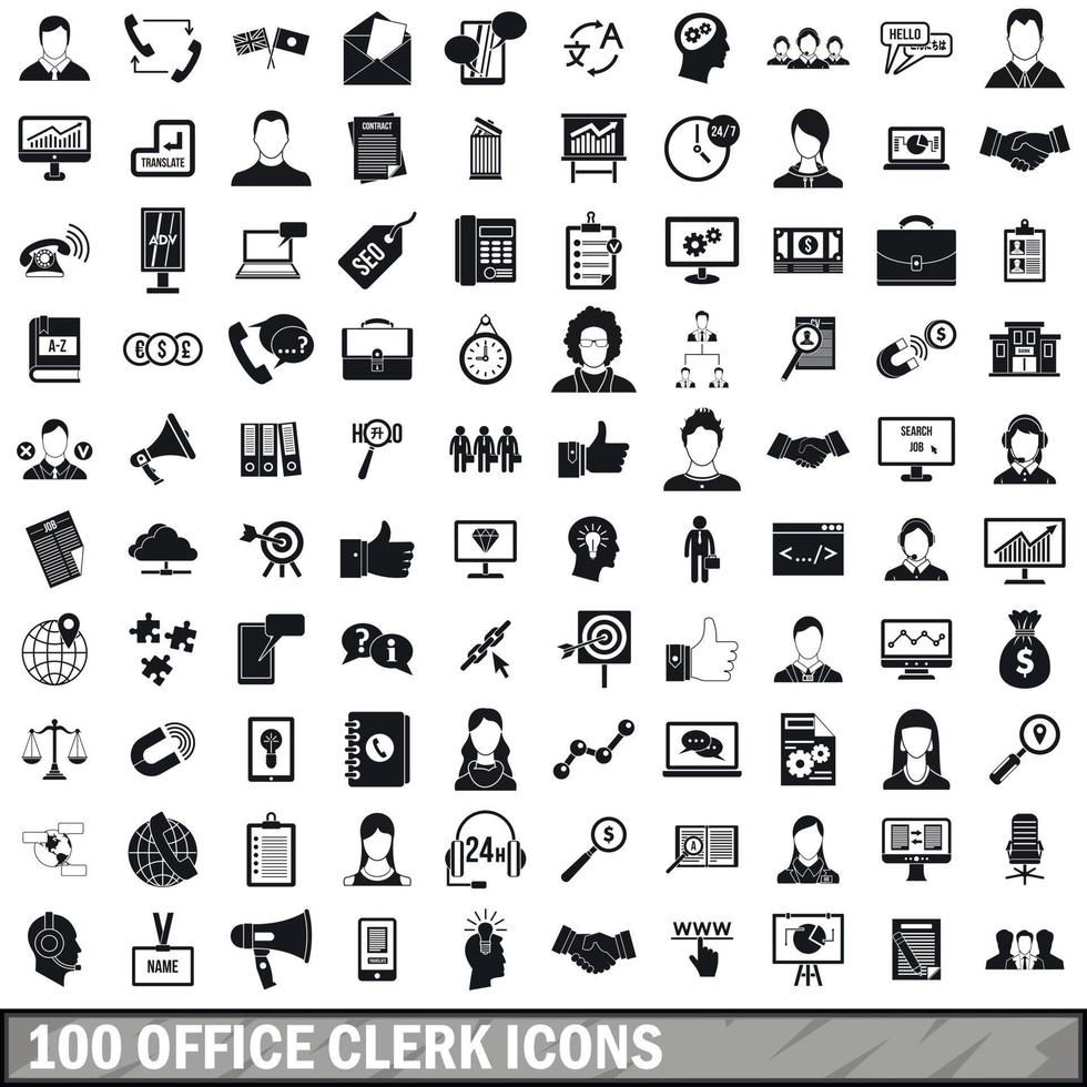 100 office clerk icons set, simple style 8855909 Vector Art at Vecteezy