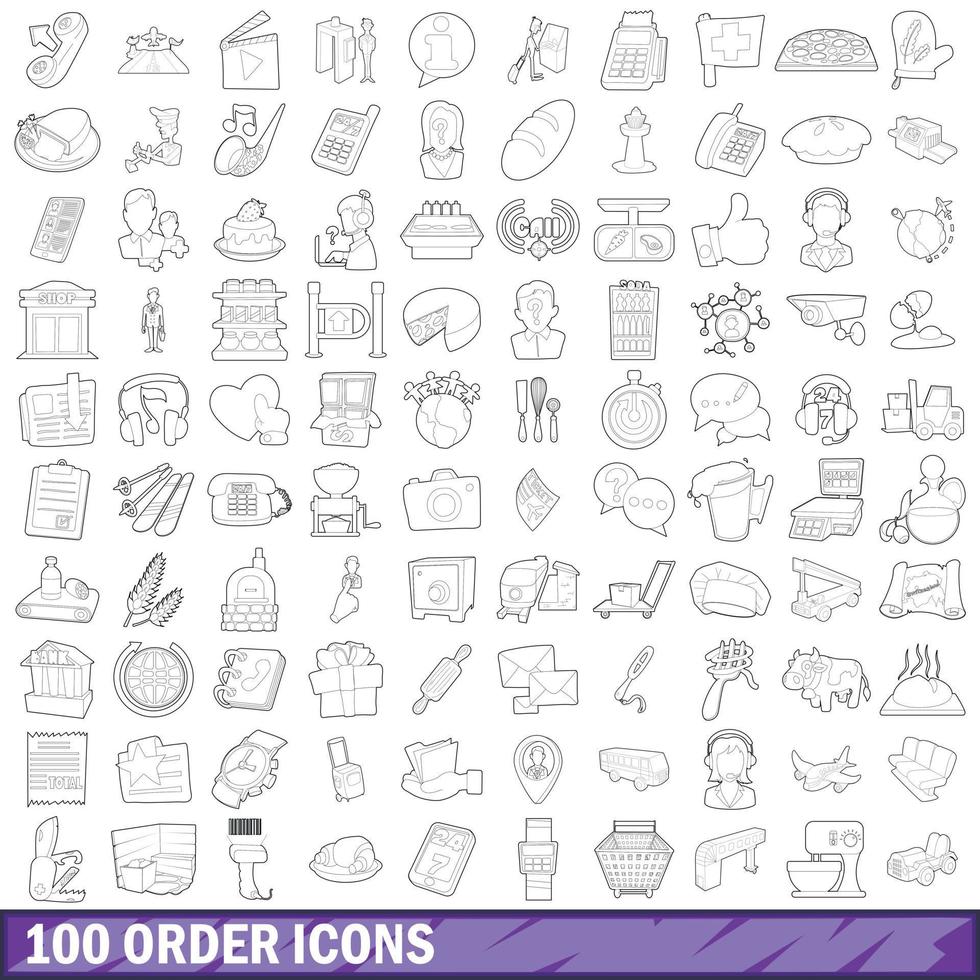 100 conjunto de iconos de orden, estilo de esquema vector