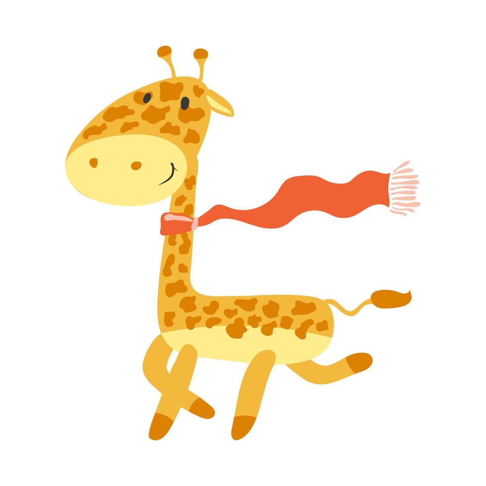 Happy African giraffe. Cartoon giraffe in a red scarf on a white background. Funny cartoon character. Cute baby print. Vector. vector