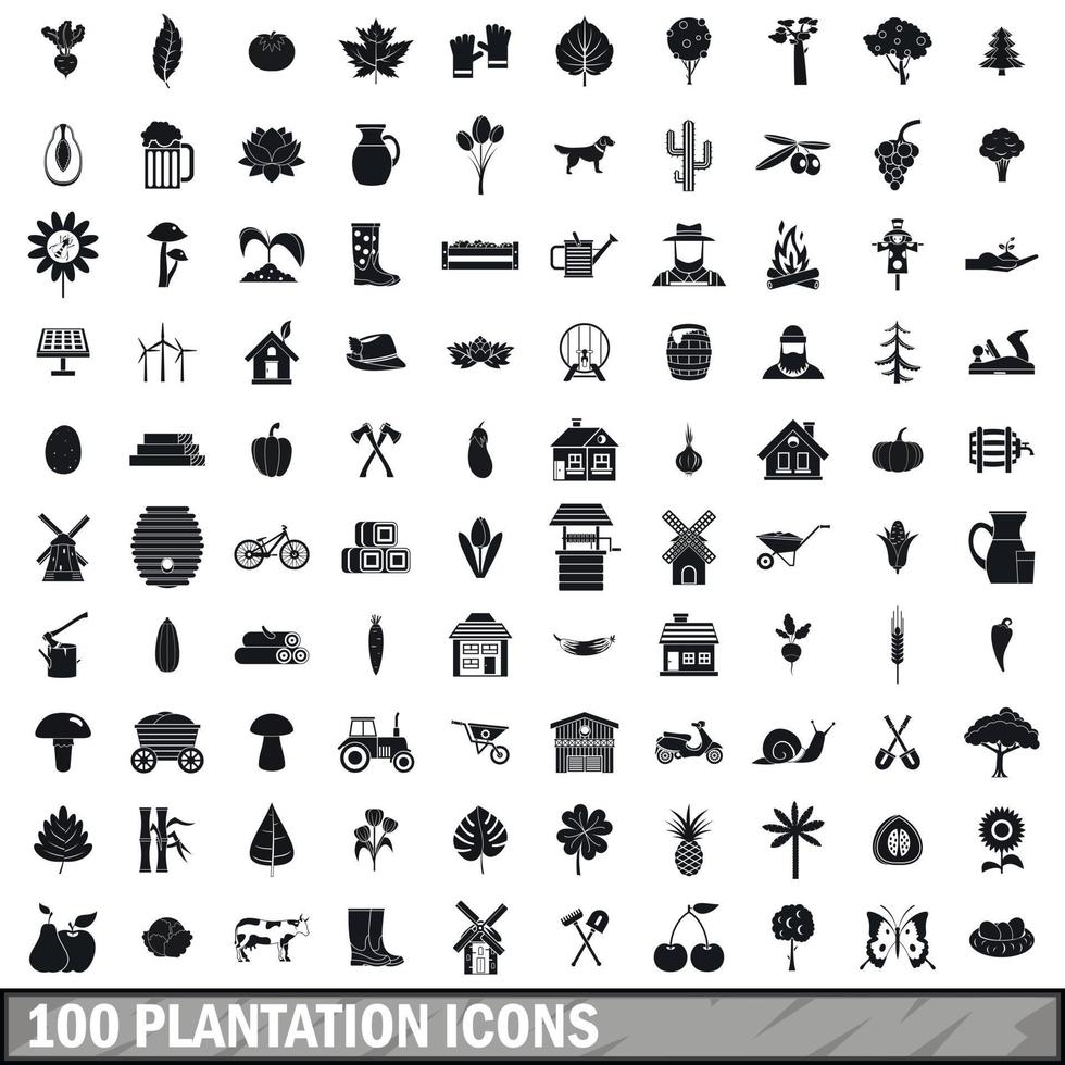 100 plantation icons set, simple style vector