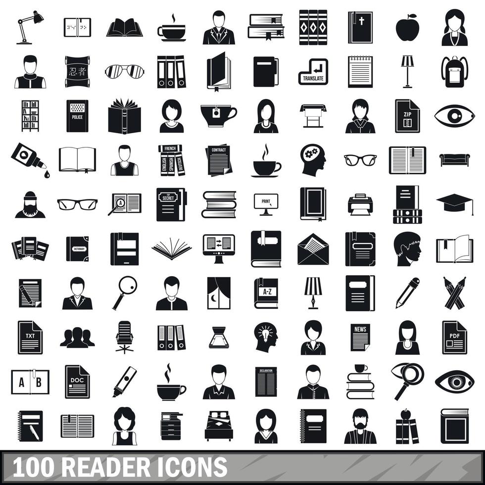 100 iconos de lector, estilo simple vector