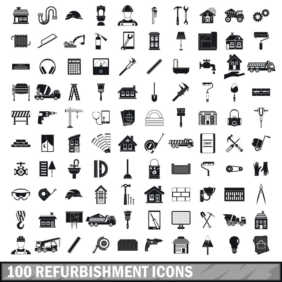 100 refurbishment icons set, simple style vector