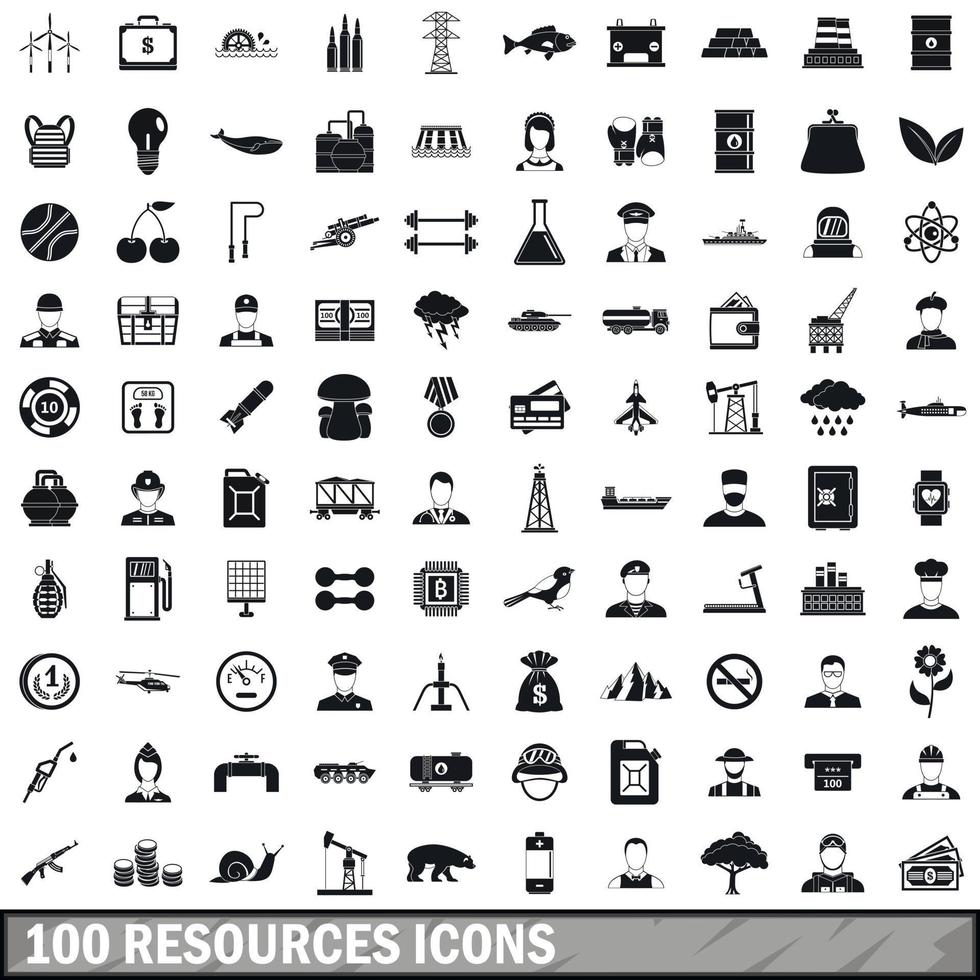 100 recursos, conjunto de iconos de estilo simple vector