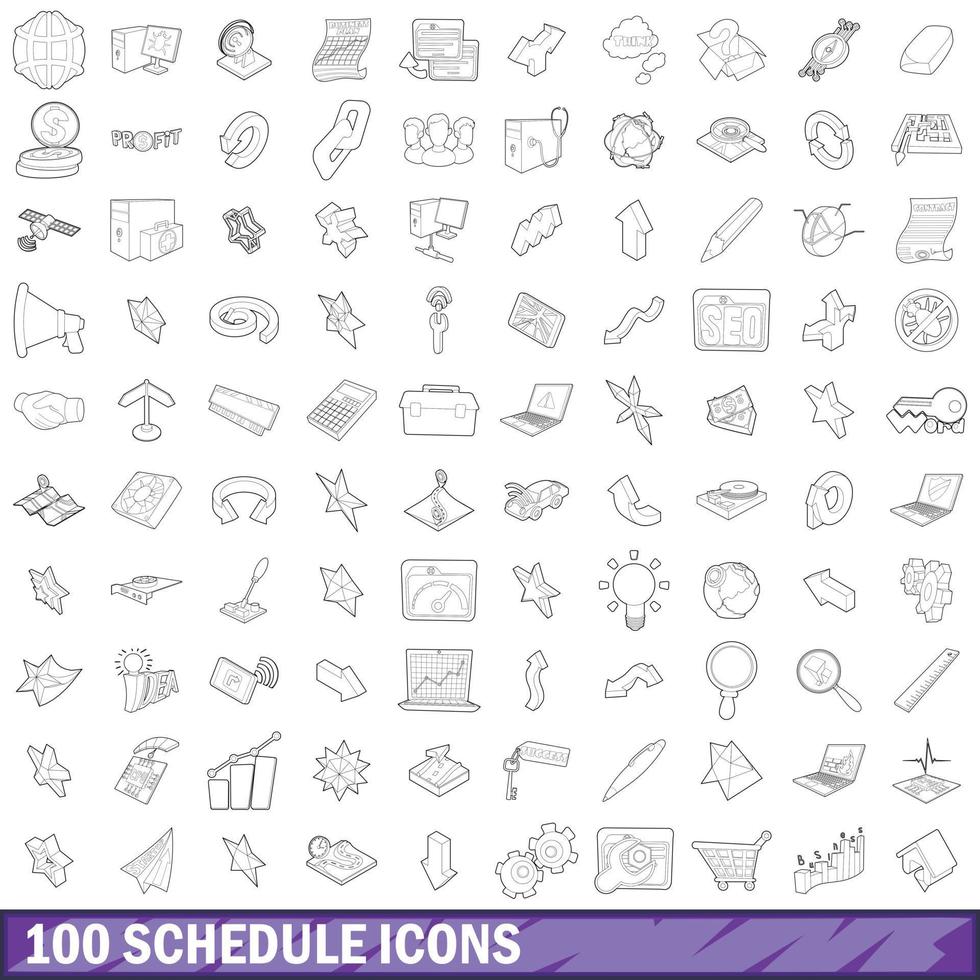 100 iconos de programación establecidos, estilo de esquema vector