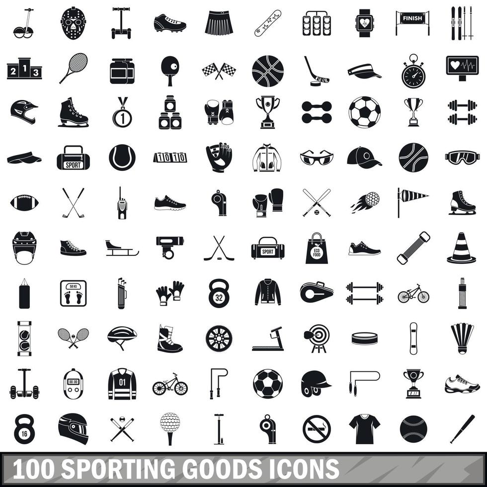 100 iconos de artículos deportivos, estilo simple vector