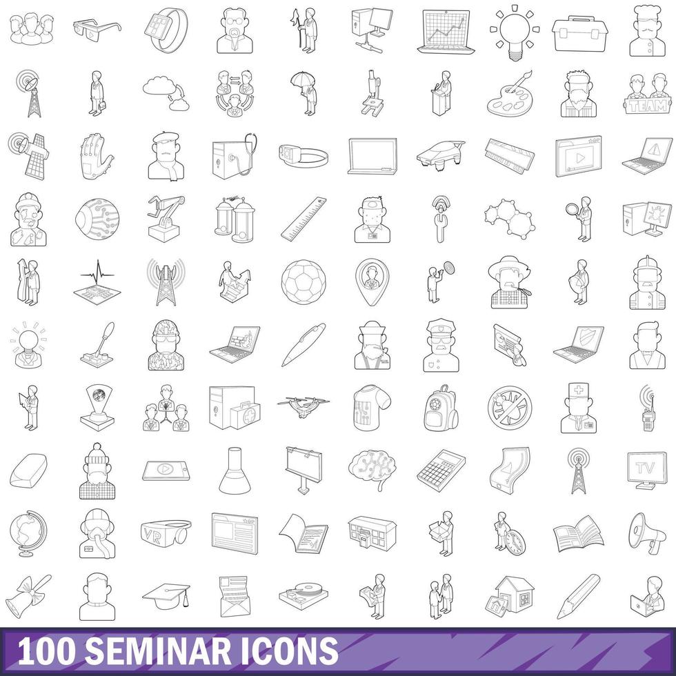 100 seminario conjunto de iconos, estilo de esquema vector