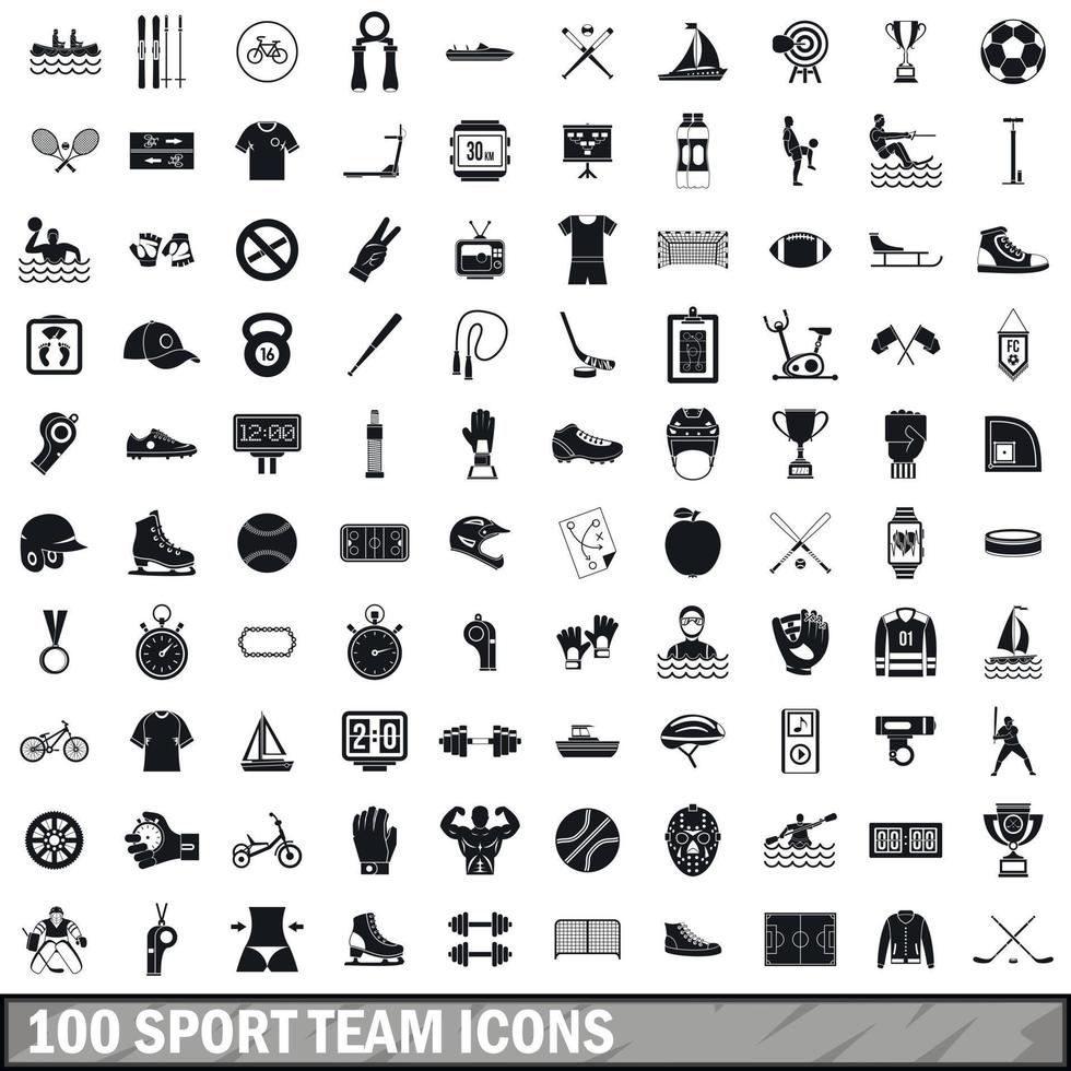 100 sport team icons set, simple style vector